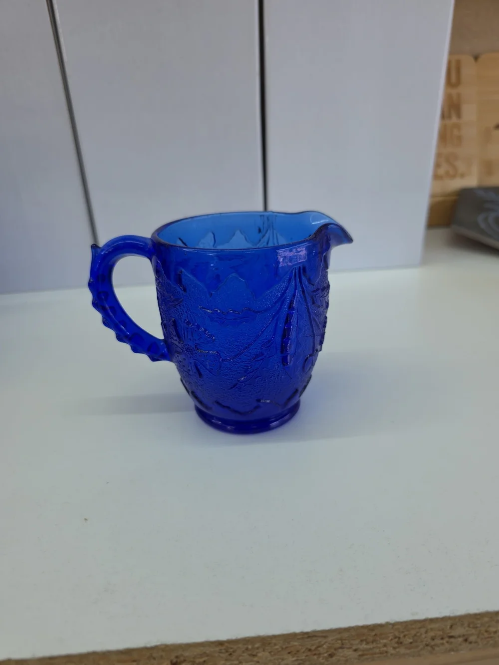 Cobalt Blue Pressed Glass Creamer Pitcher